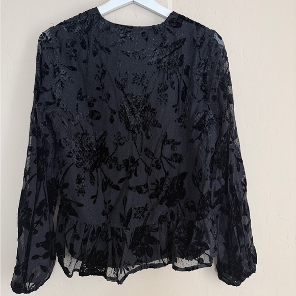 Express Floral Velvet Burnout Black Goth Whimsigoth Ruffle Top Black XS - Picture 5 of 5